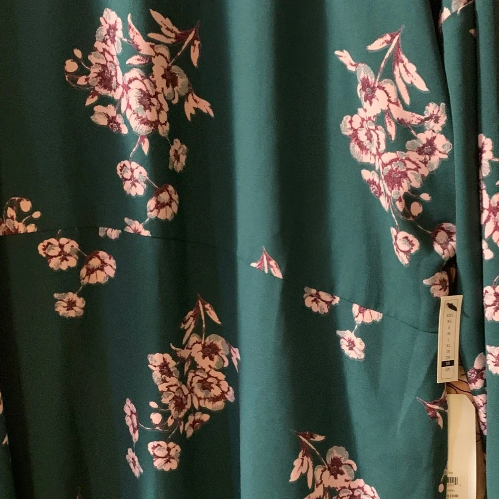 Leith Teal Floral Long-Sleeve Tunic with Pink Flowers. NWT. 3X - Picture 8 of 16